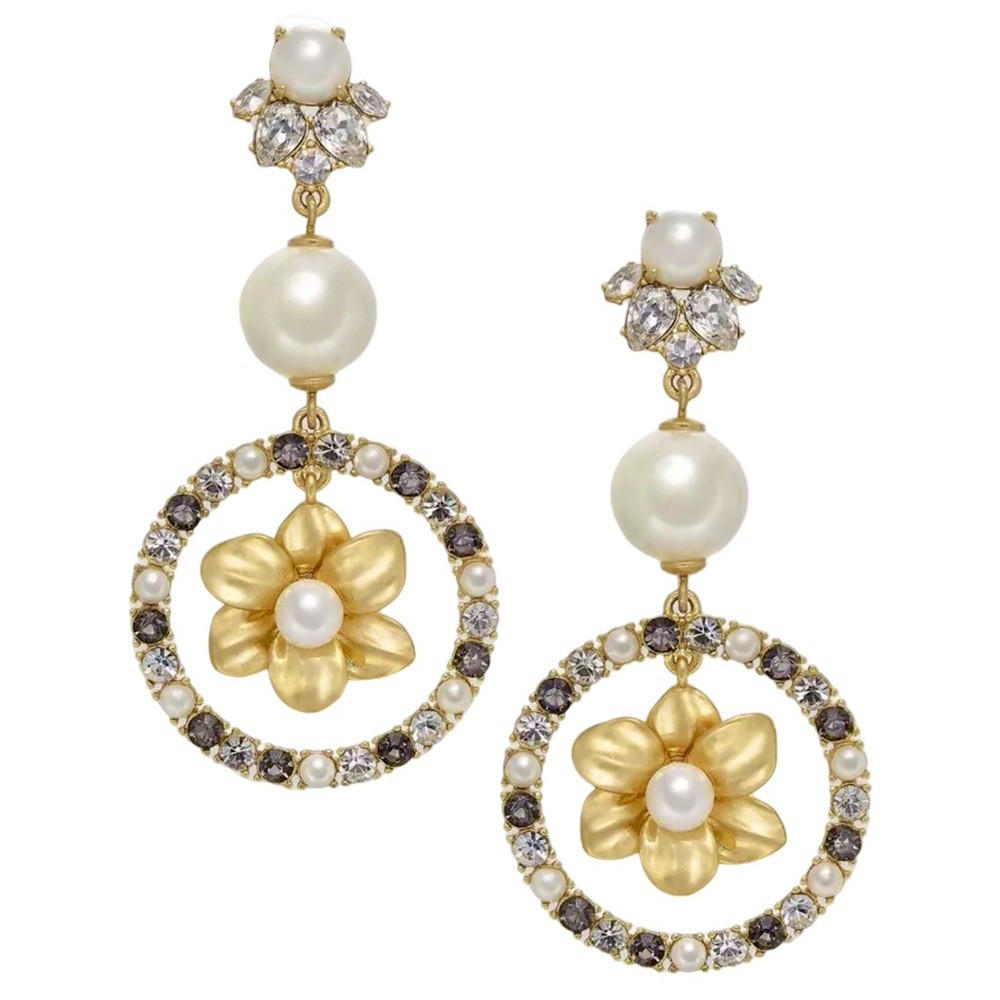 KATE SPADE • Wild Garden Flowers Triple Crystal Pearl Drop Earrings - Picture 1 of 3
